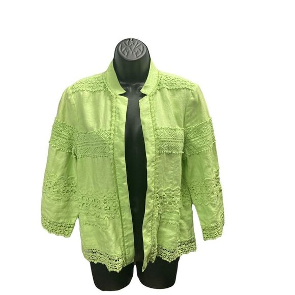 CHICO’S, Women’s Green, Open Front, crochet blazer/jacket, Size1, US size 8/M - Picture 1 of 6